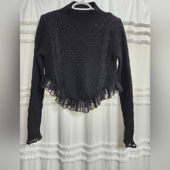 Beautiful, Vtg, Zara Black Lace Trim Sweater. Quite Firm On $ - Picture 2 of 11